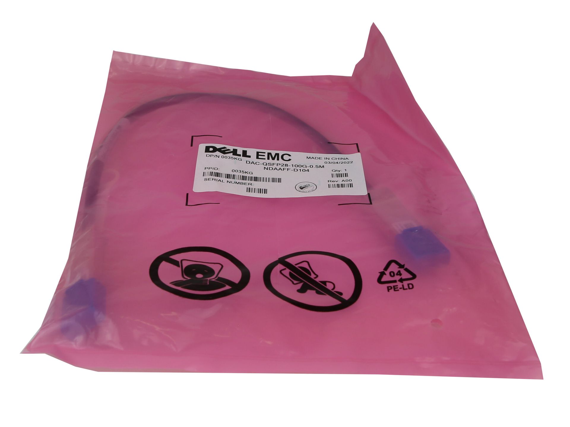 Kabel Dell EMC DAC-QSFP28-100G-0.5M QSFP28 Do QSFP28 100G 0.5m 0035KG 7090