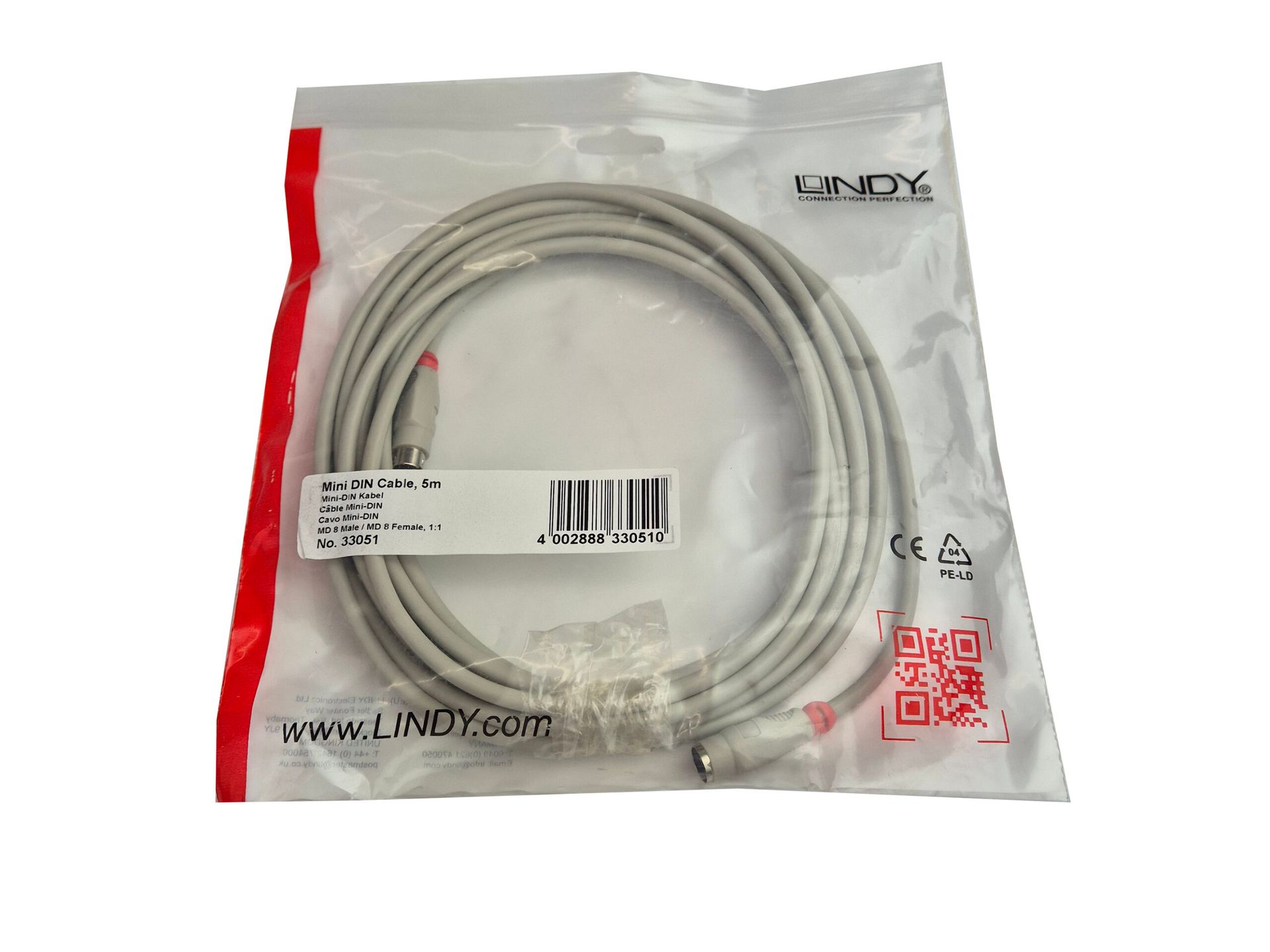 Kabel Lindy 33051 Mini DIN 8-pin Męski-Żeński 5m 1:1 Szary 110500