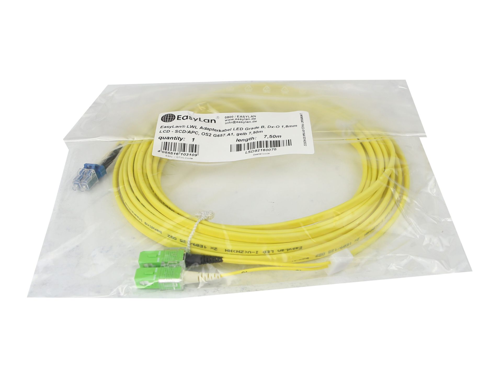 Kabel EasyLan LSD92180075 Grade B LCD-SCD/APC OS2 G657.A1 7.5m Nowy