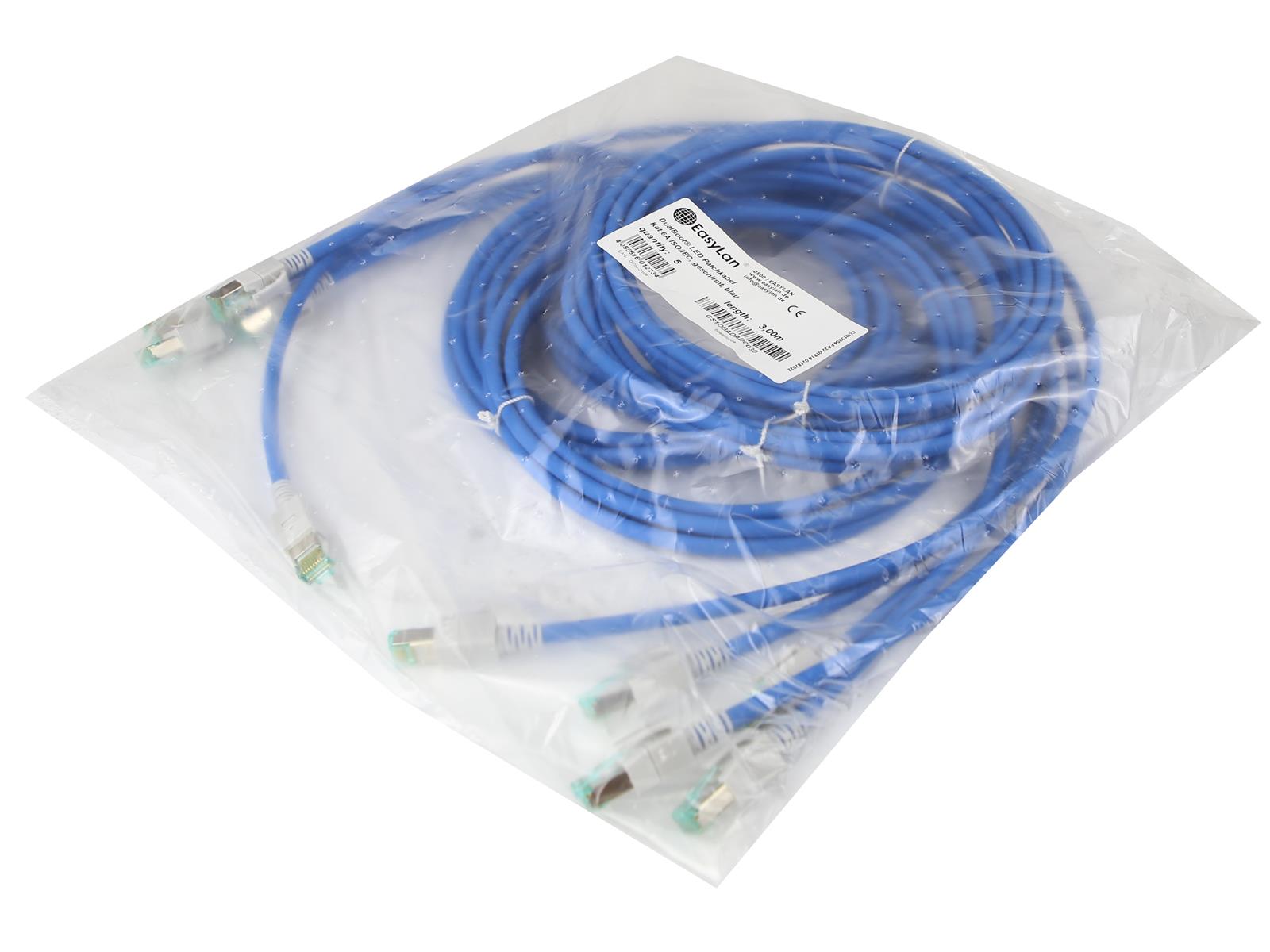 5x Kabel EasyLan LED Patch Kat.6A ISO/IEC 3m CS1OBADAD0030 Nowy