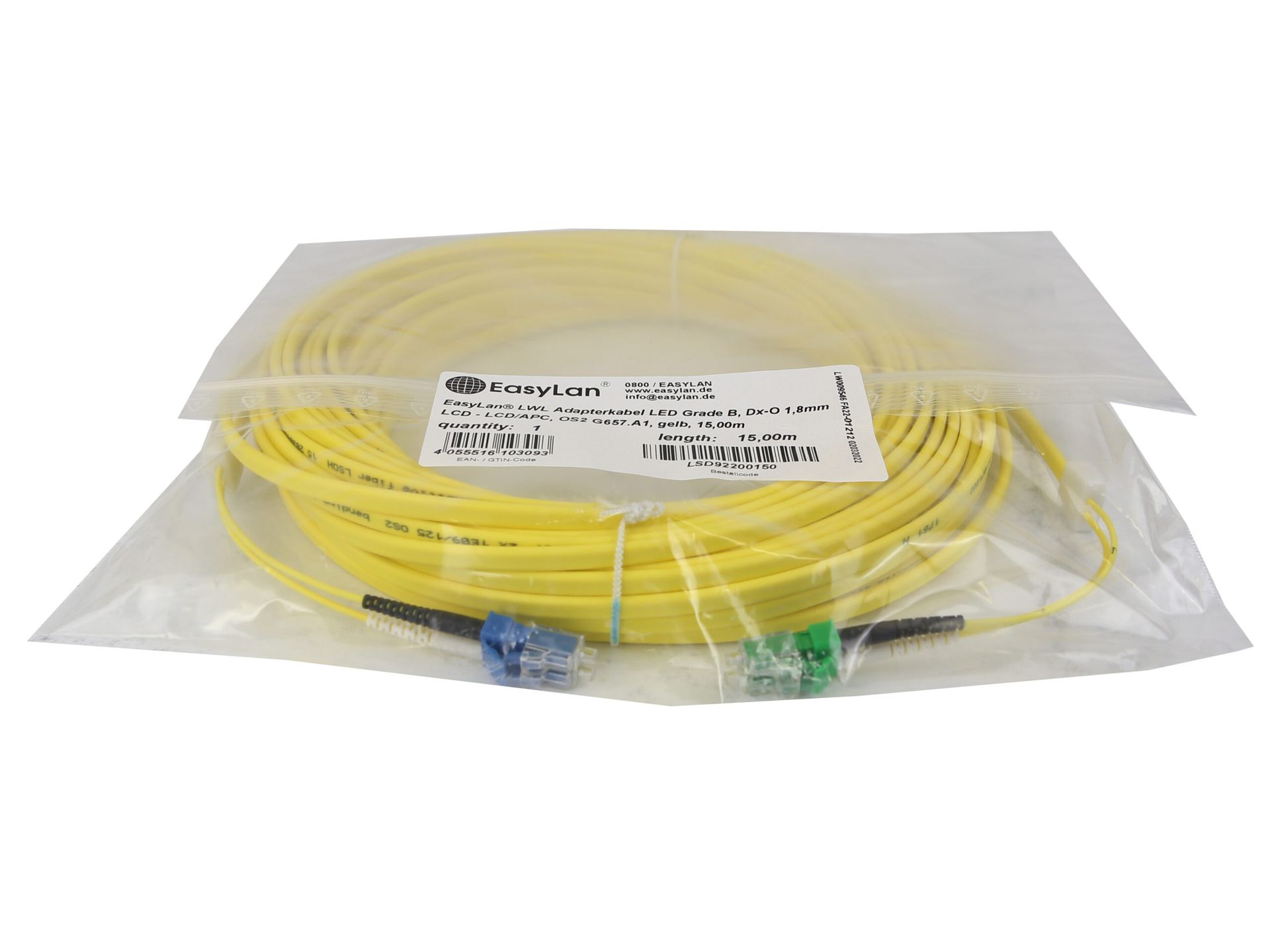 Kabel EasyLan LSD92200150 Grade B LCD-LCD/APC OS2 G657.A1 15m Nowy