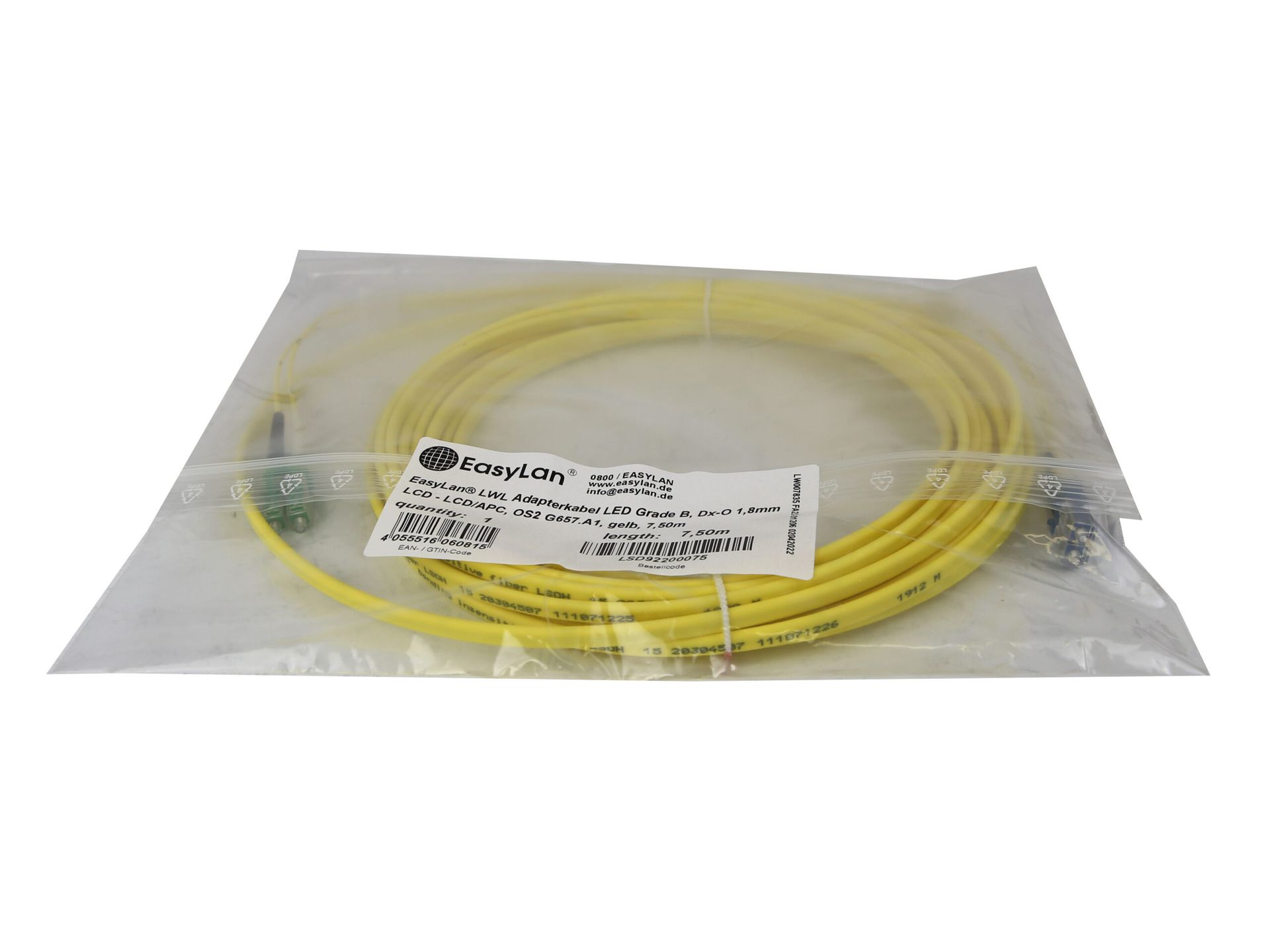 Kabel EasyLan LSD92200075 Grade B LCD-LCD/APC OS2 G657.A1 7.5m Nowy