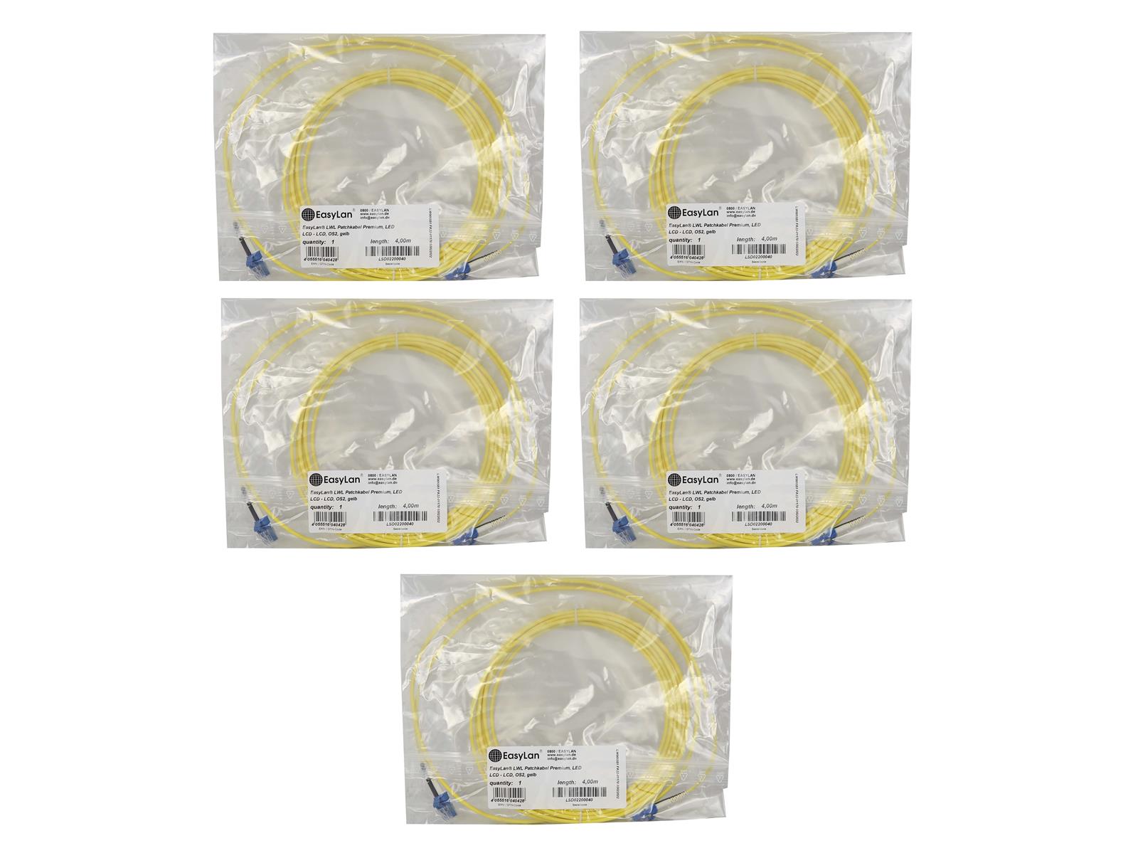 5x Kabel EasyLan Patch Premium LED LCD-LCD, OS2 4m LSD02200040 Nowy