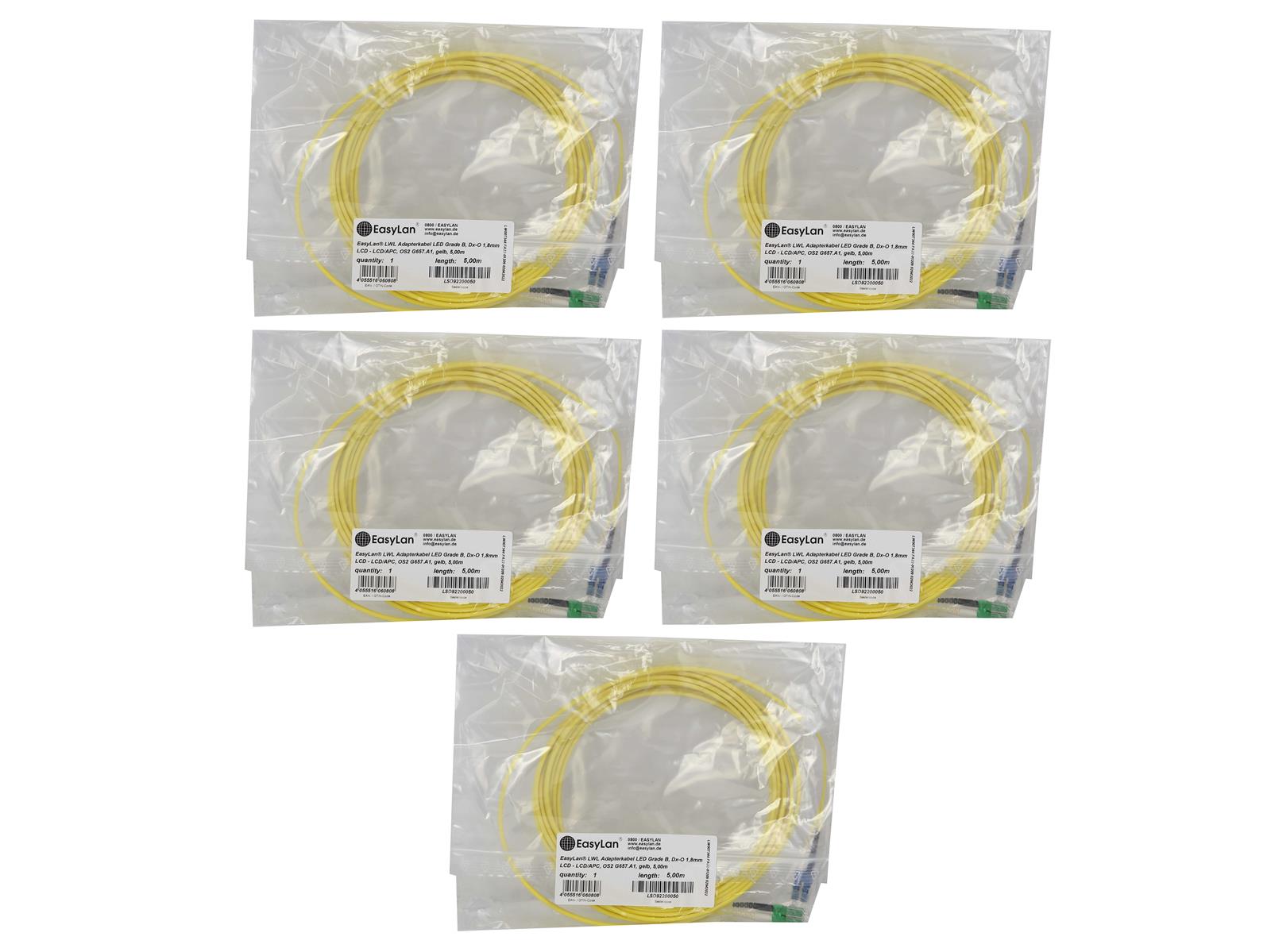 5x Kabel EasyLan Grade B LCD-LCD/APC OS2 G657.A1 5m LSD92200050 Nowy