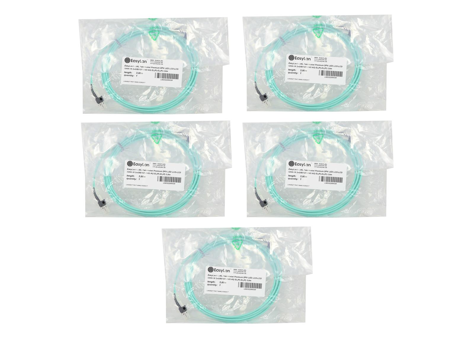 5x EasyLan LSD32200030 Cable LED LCD-LCD IVHH-18 2xG50/125 OM3 AQ 3m Nowy