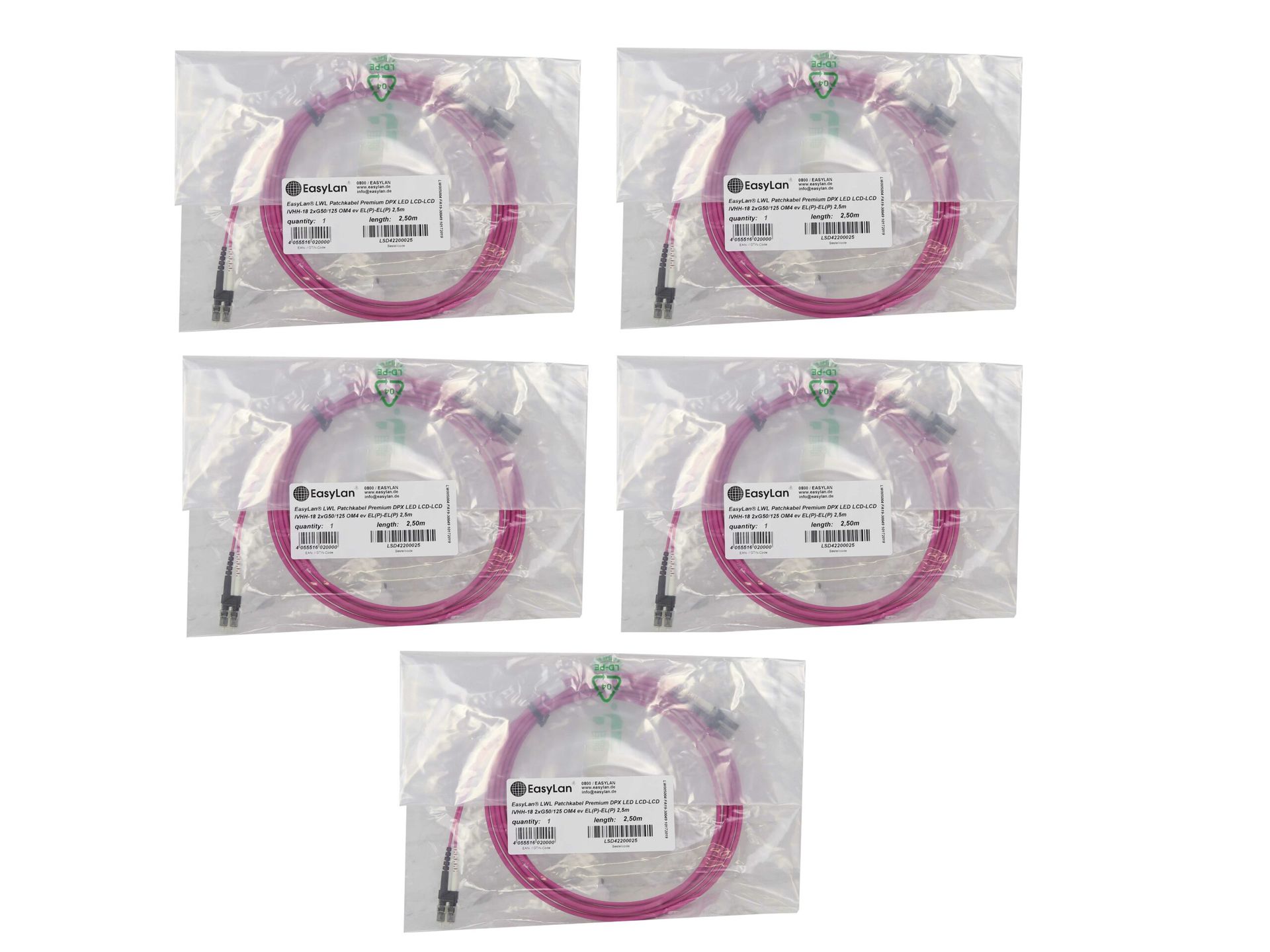 5x Kabel EasyLan LSD42200025 DPX LCD-LCD IVHH-18 2xG50/125 OM4 ev 2.5m Nowy
