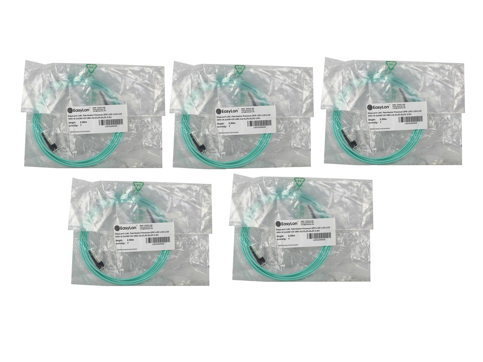 5x Kabel EasyLan LSD32200025 LED LCD-LCD IVHH-18 2xG50/125 OM3 AQ 2.5m Nowy