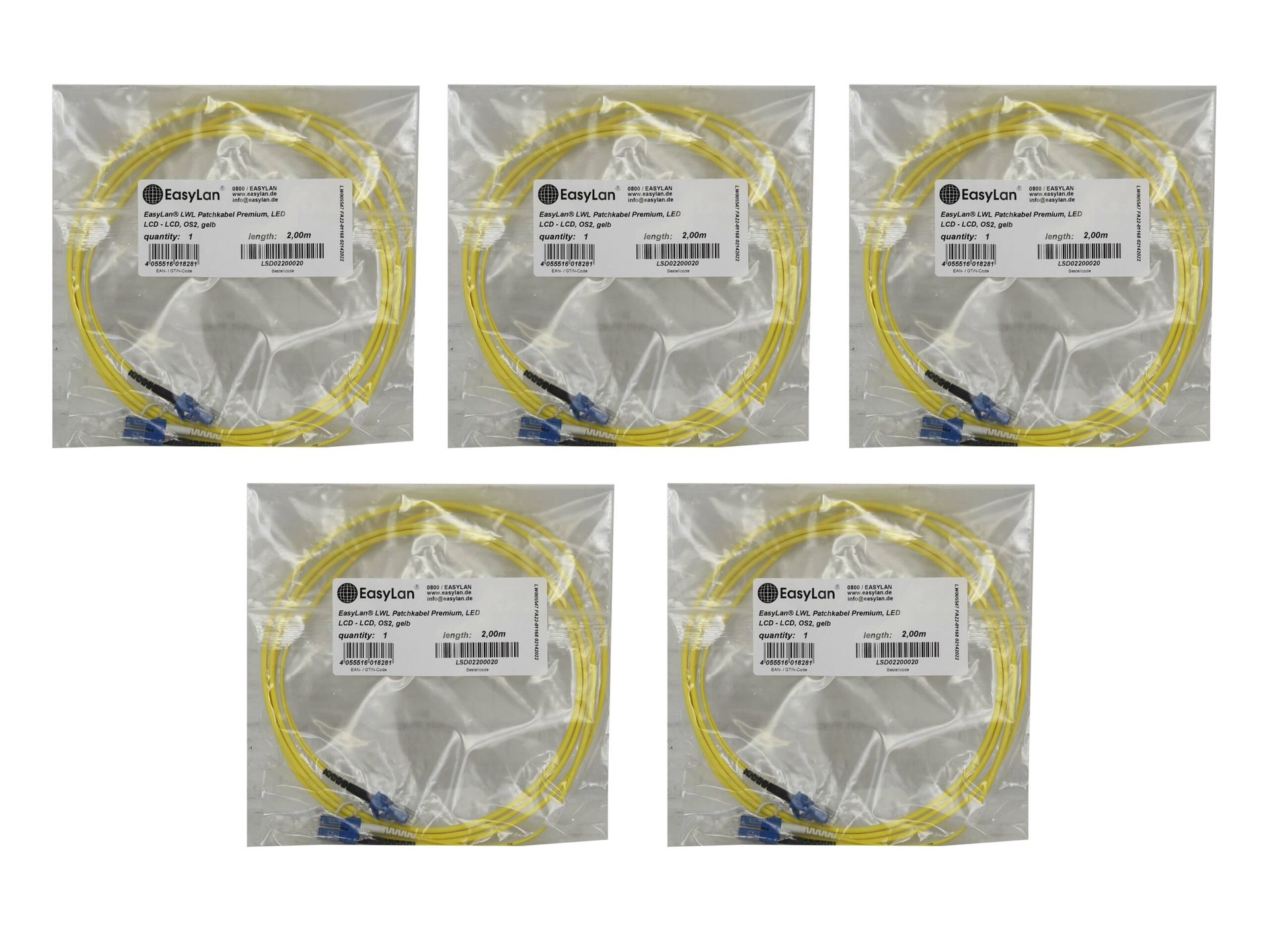 5x Kabel EasyLan LSD02200020 LWL Patch Premium LED LCD-LCD OS2 2m Nowy