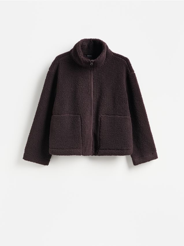Reserved - Bluza sherpa ze stójką - ciemnofioletowy