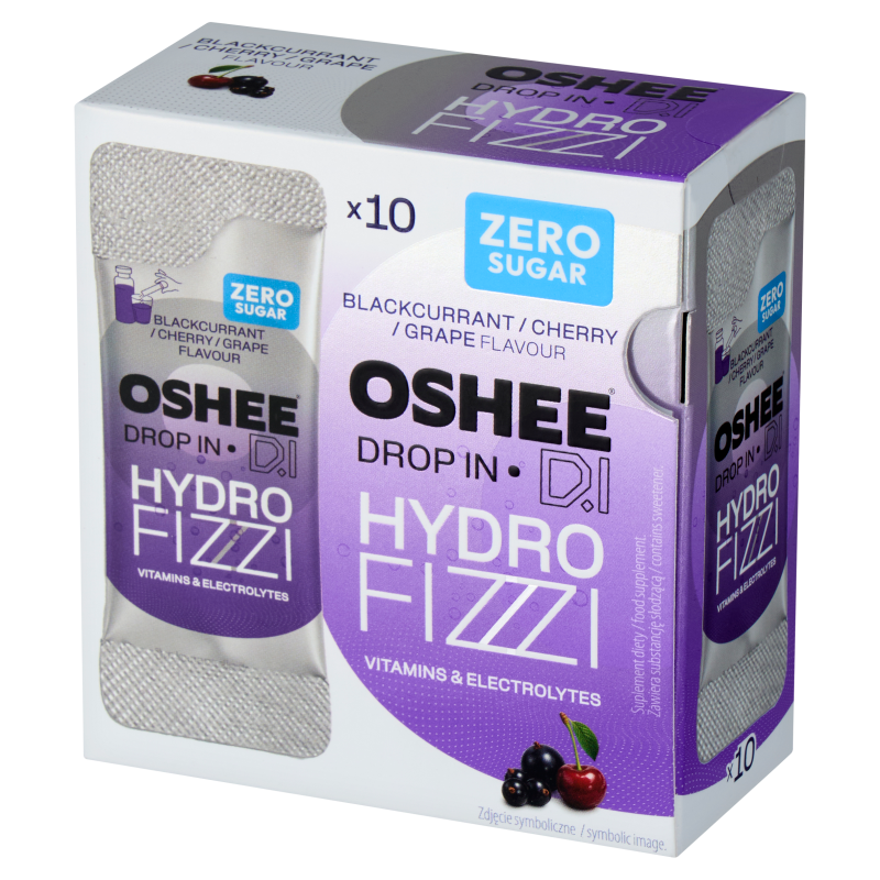 OSHEE DROP IN Hydro Fizzi Witaminy + elektrolity o sm. czarnej porzeczki wiśni i winogrona (10 sasz.) - suplement diety