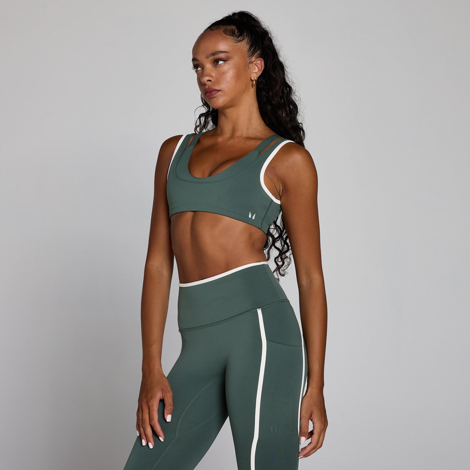Biustonosz sportowy MP Velocity Contrast Double Layer dla kobiet - Mglisty Zielony - S
