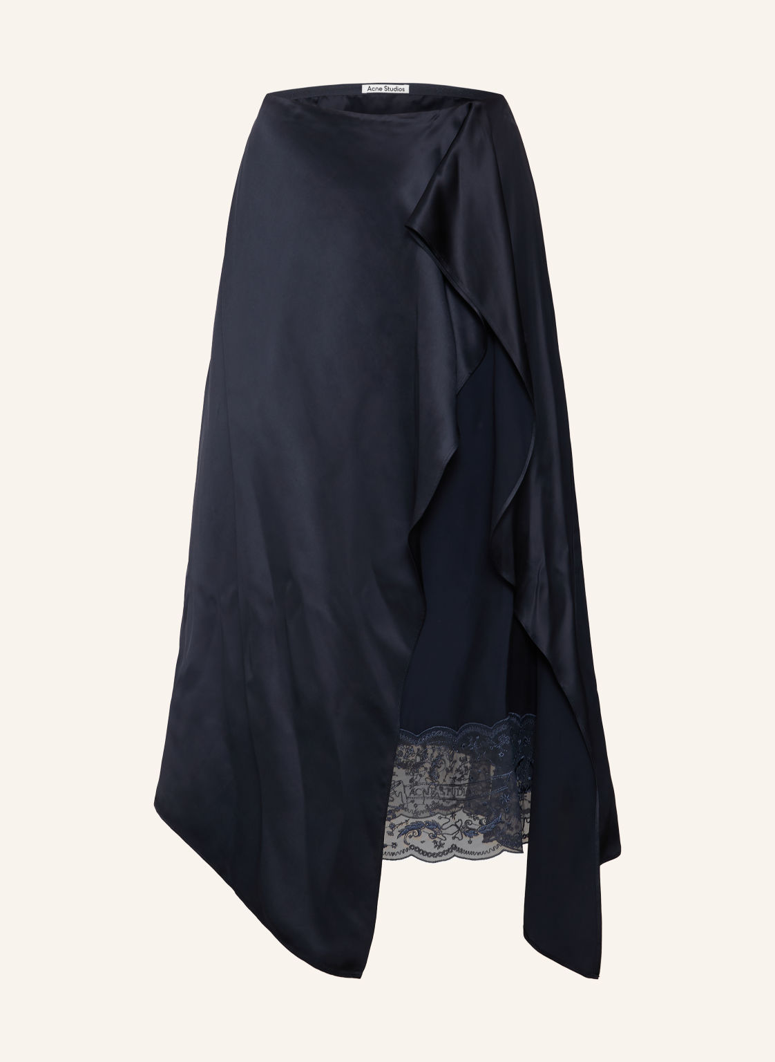 Acne Studios Satynowa Spódnica W Stylu Kopertowym Z Koronką blau