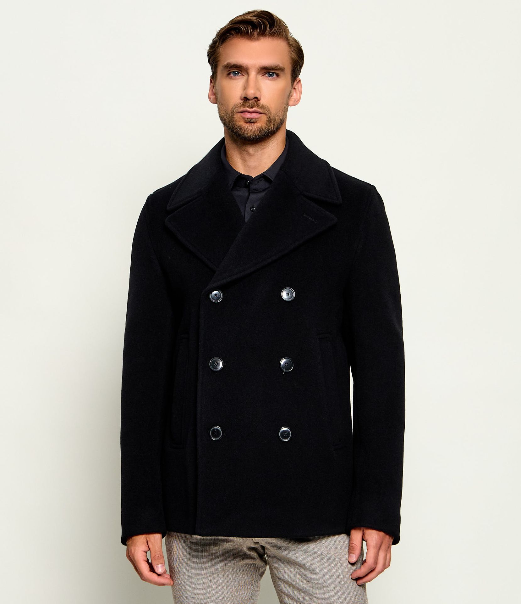 BOSS BLACK Wełniany płaszcz H-Hyde-Peacoat-264