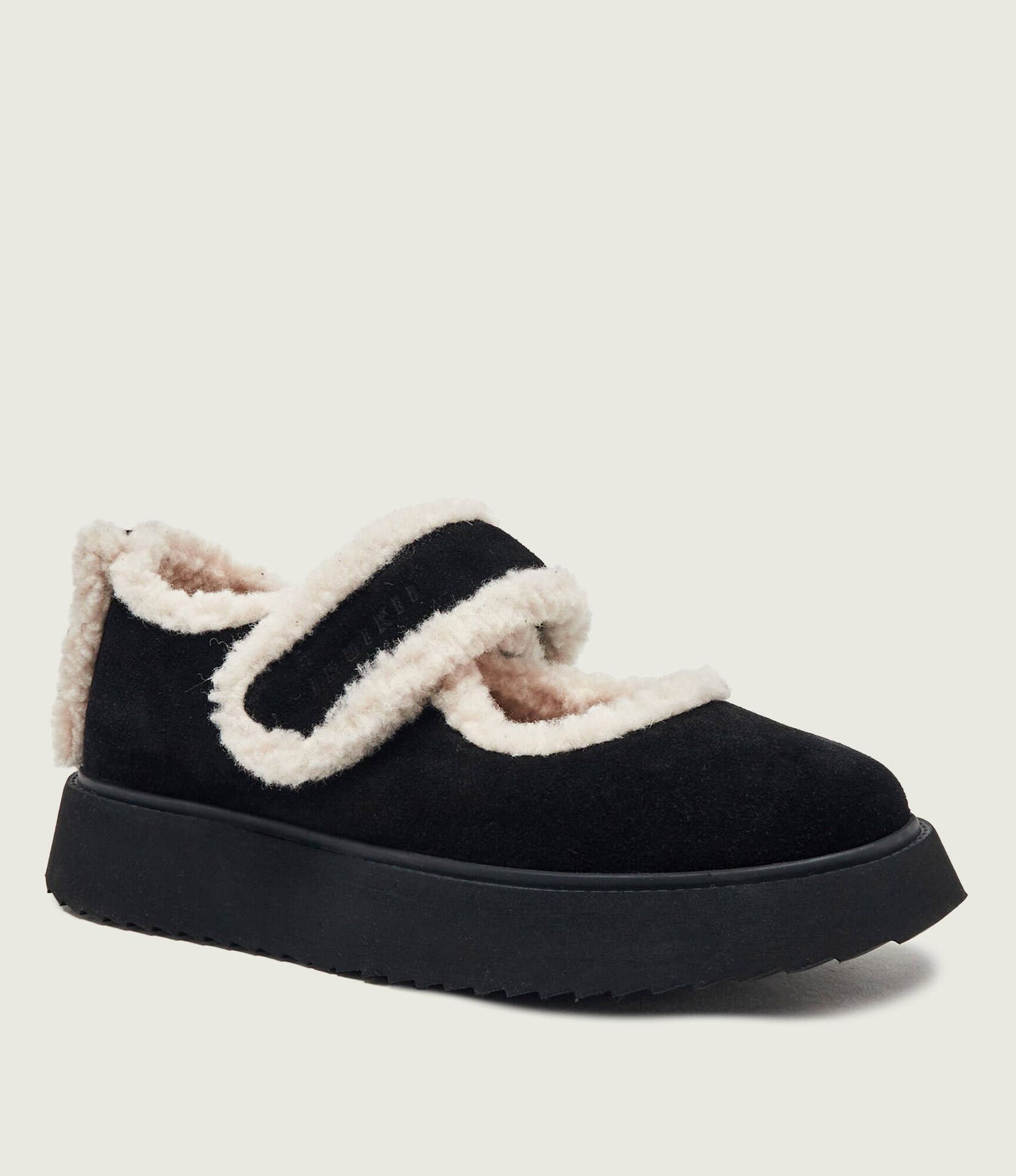 INUIKII Ocieplane baleriny Mary Jane zamsz shearling