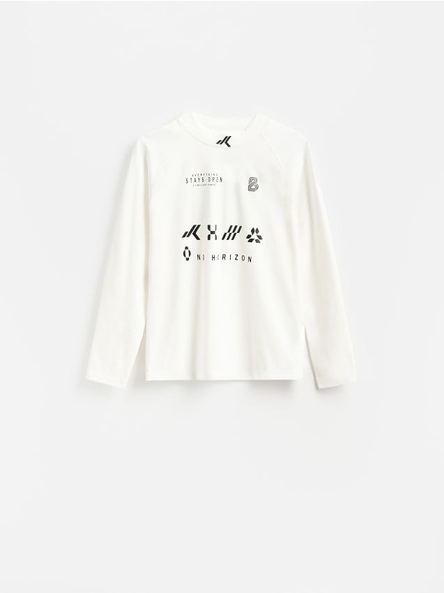 Reserved - Longsleeve z bawełną merceryzowaną - biały