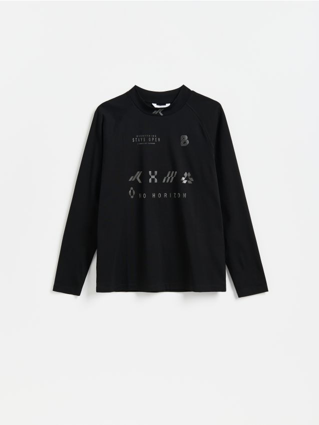 Reserved - Longsleeve z bawełną merceryzowaną - czarny