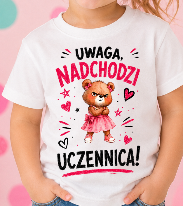 Koszulka dla dziewczynki uwaga nadchodzi uczennica