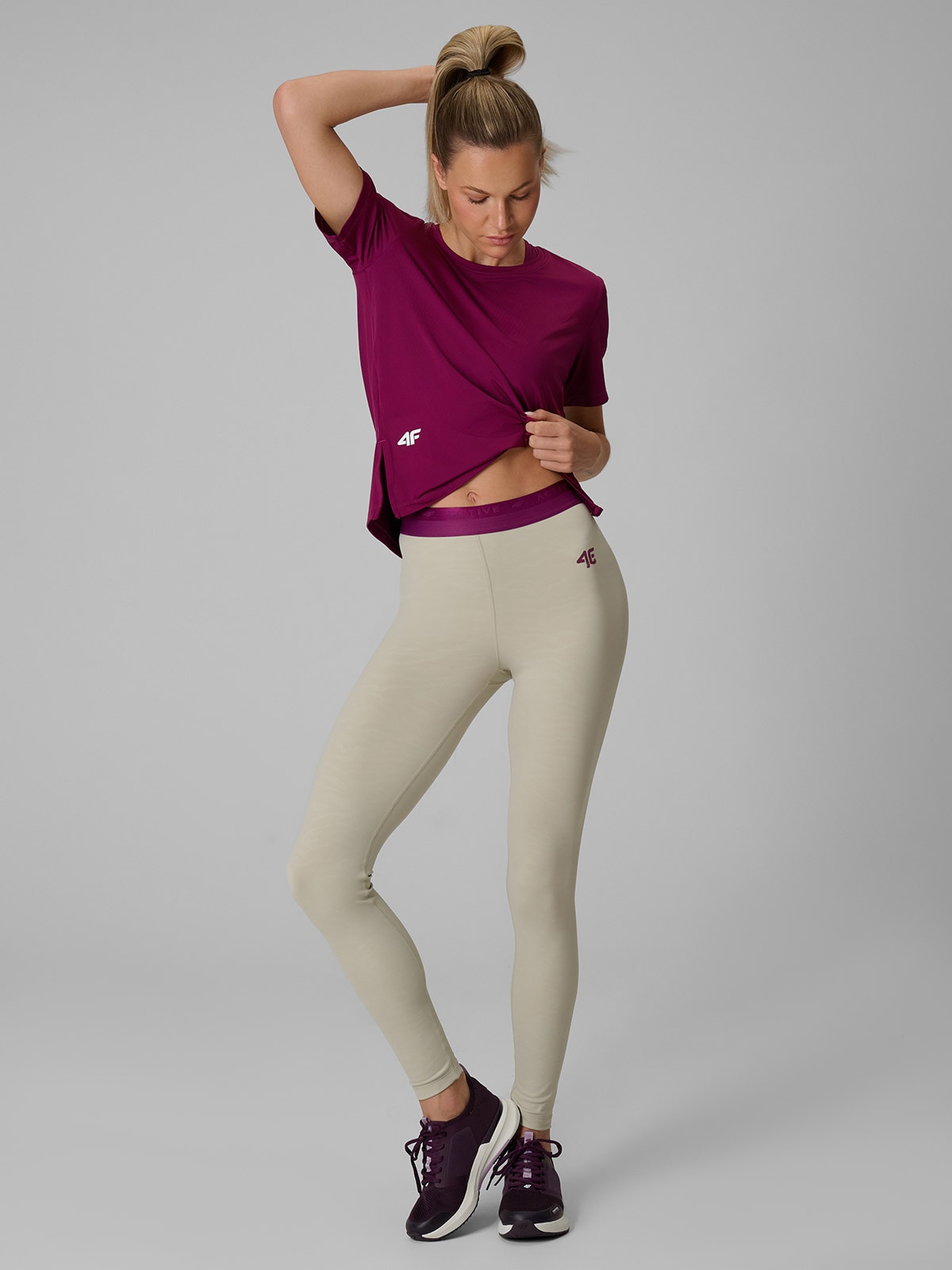 4F Legginsy treningowe szybkoschnące damskie - beżowe XS