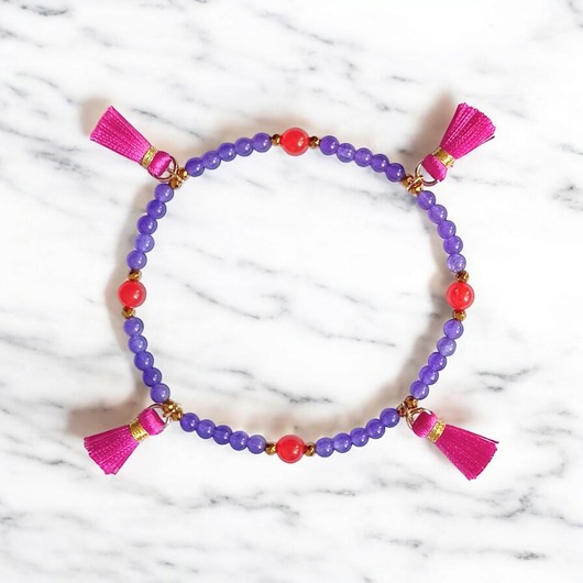 NA NOGĘ : summer collection : jadeit i chwosty : fiolet-pomarańcz-róż