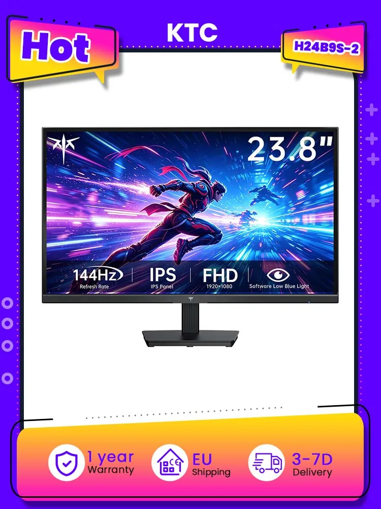 Monitor do gier KTC H24B9S-2 144Hz, wyświetlacz IPS FHD 23,8 cala, 178 ° Szeroki kąt widzenia, 113% sRGB, 16,7 milionów kolorów, niski poziom niebieskiego światła, 280 cd/m², HDMI i VGA, mocowanie KTC H24B9S-2