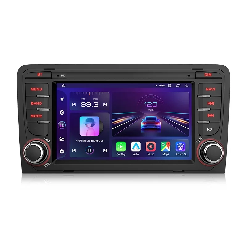Junsun 7-calowe bezprzewodowe CarPlay i Android Auto Radio Samochodowe do Audi A3 8P S3 RS3 2003-2012 Nawigacja GPS SWC Bluetooth FM RDS DSP IPS Ekran Dotykowy Inteligentne Systemy Samochodowe AI V1 Plus (4GB 64GB) 7 Type-C