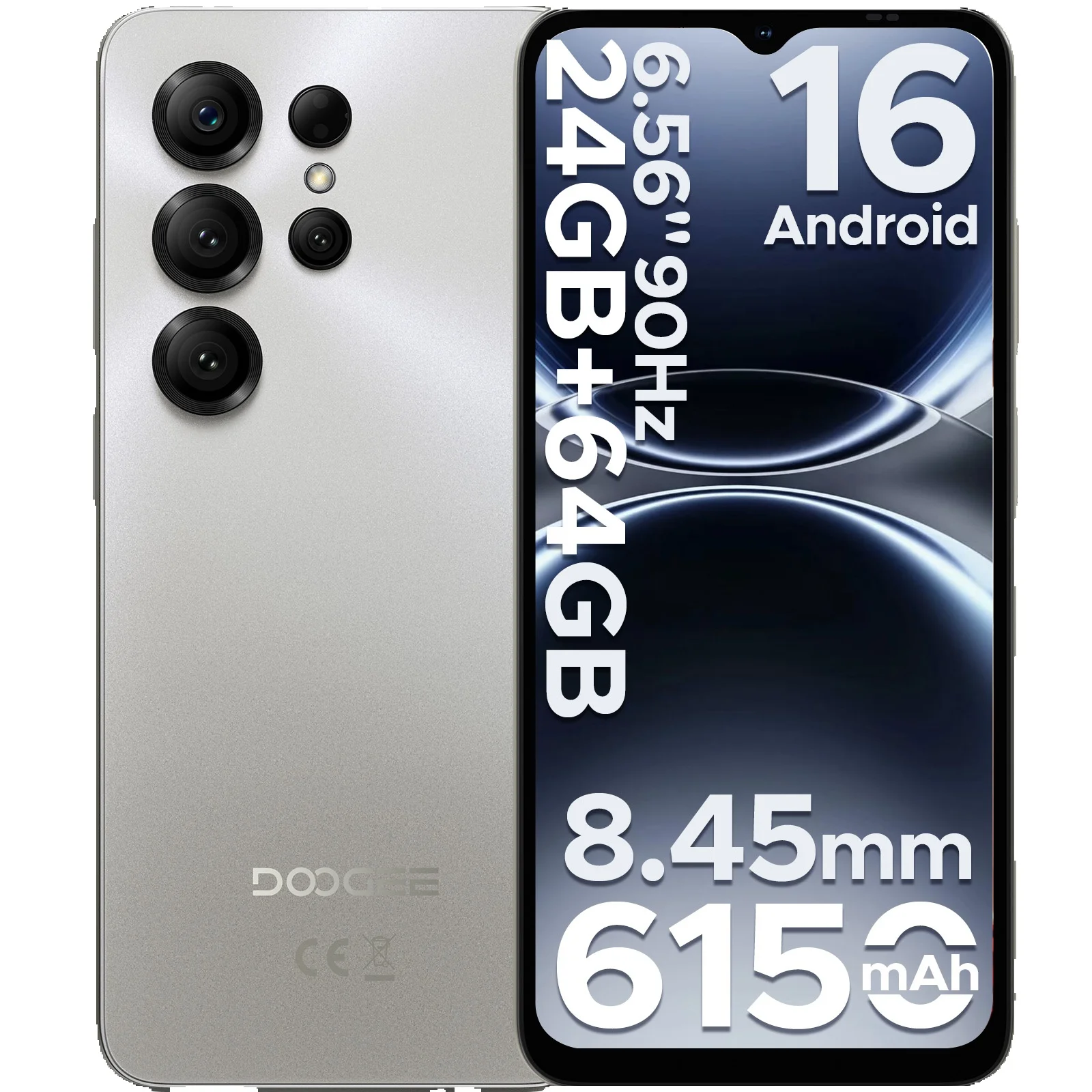 Globalna Wersja Smartfona DOOGEE Note56 X Android 16, 24GB RAM (3GB+21GB), 64GB ROM, Ekran 6.56'', Bateria 6150mAh, Telefon Komórkowy 3GB 64GB Gold