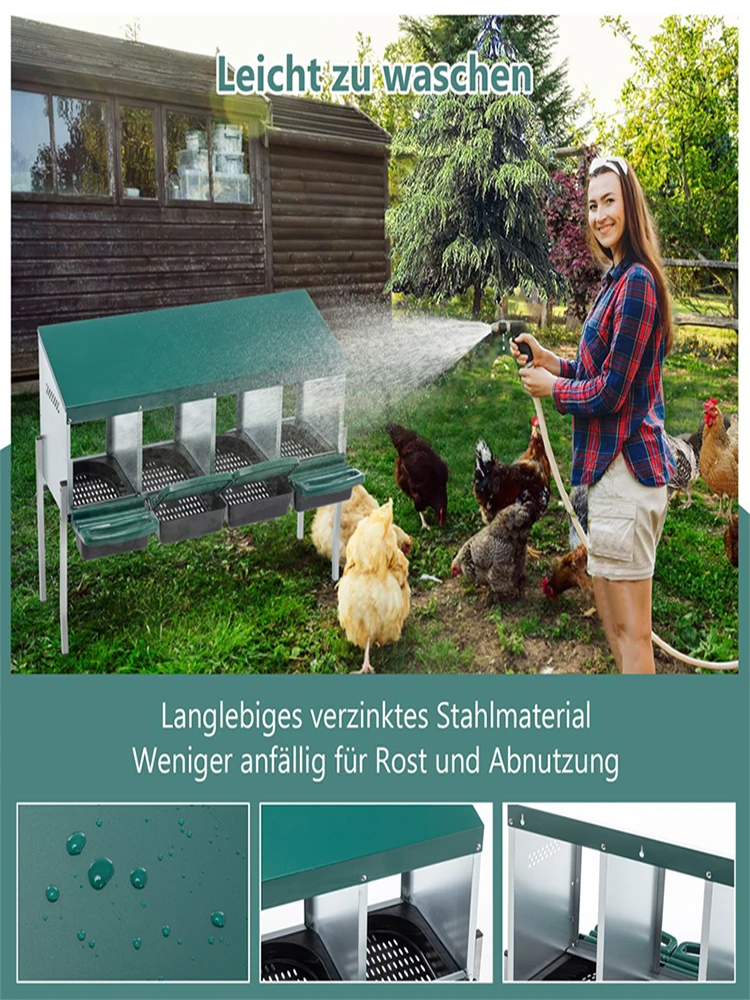 Gniazdo dla kur, legowisko dla kur nosniczych 103x33x81 cm, stal ocynkowana i 4 przegrody, legowisko do składania jaj, kurnik, gniazda dla kur nosniczych, odpowiednie dla 12-15 kur, zielone. zielony