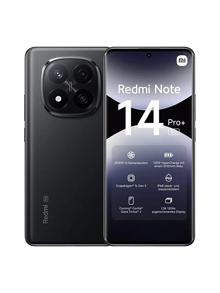 Smartfon Xiaomi Redmi Note 14 Pro Plus 5G NFC Snapdragon ® Ekran 7s Gen 3 AMOLED 1,5K cali 120Hz, aparat 200 MP, bateria black