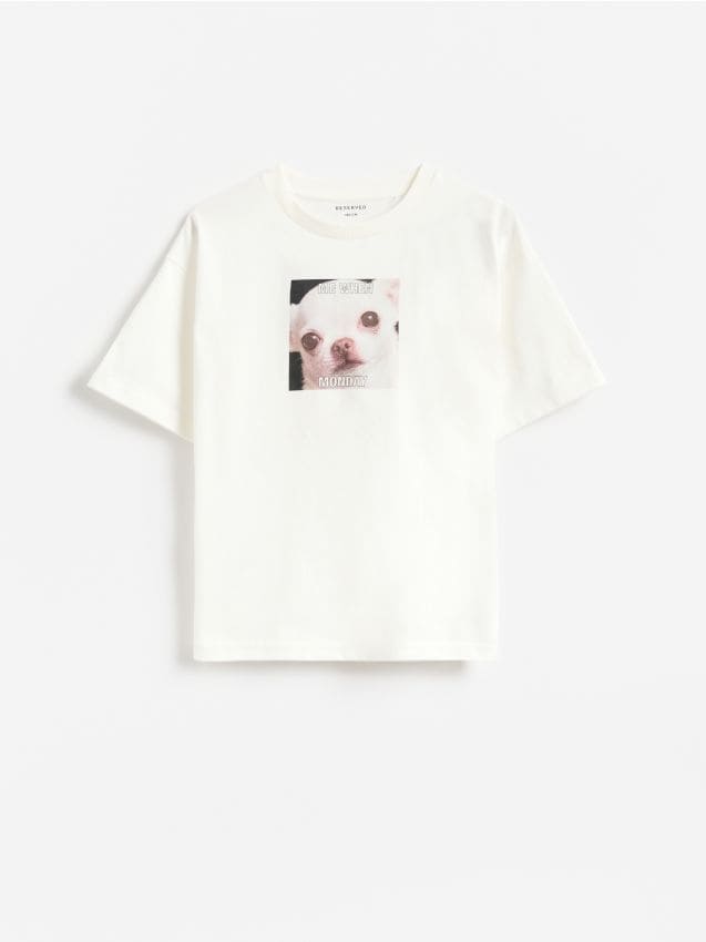 Reserved - Bawełniany t-shirt - złamana biel