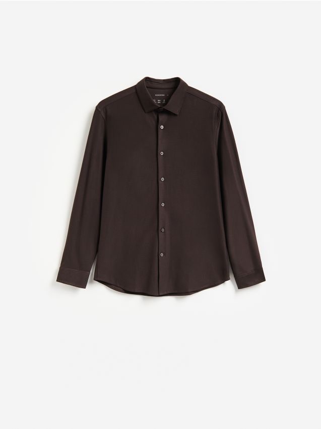 Reserved - Gładka koszula slim fit - ciemnobrązowy