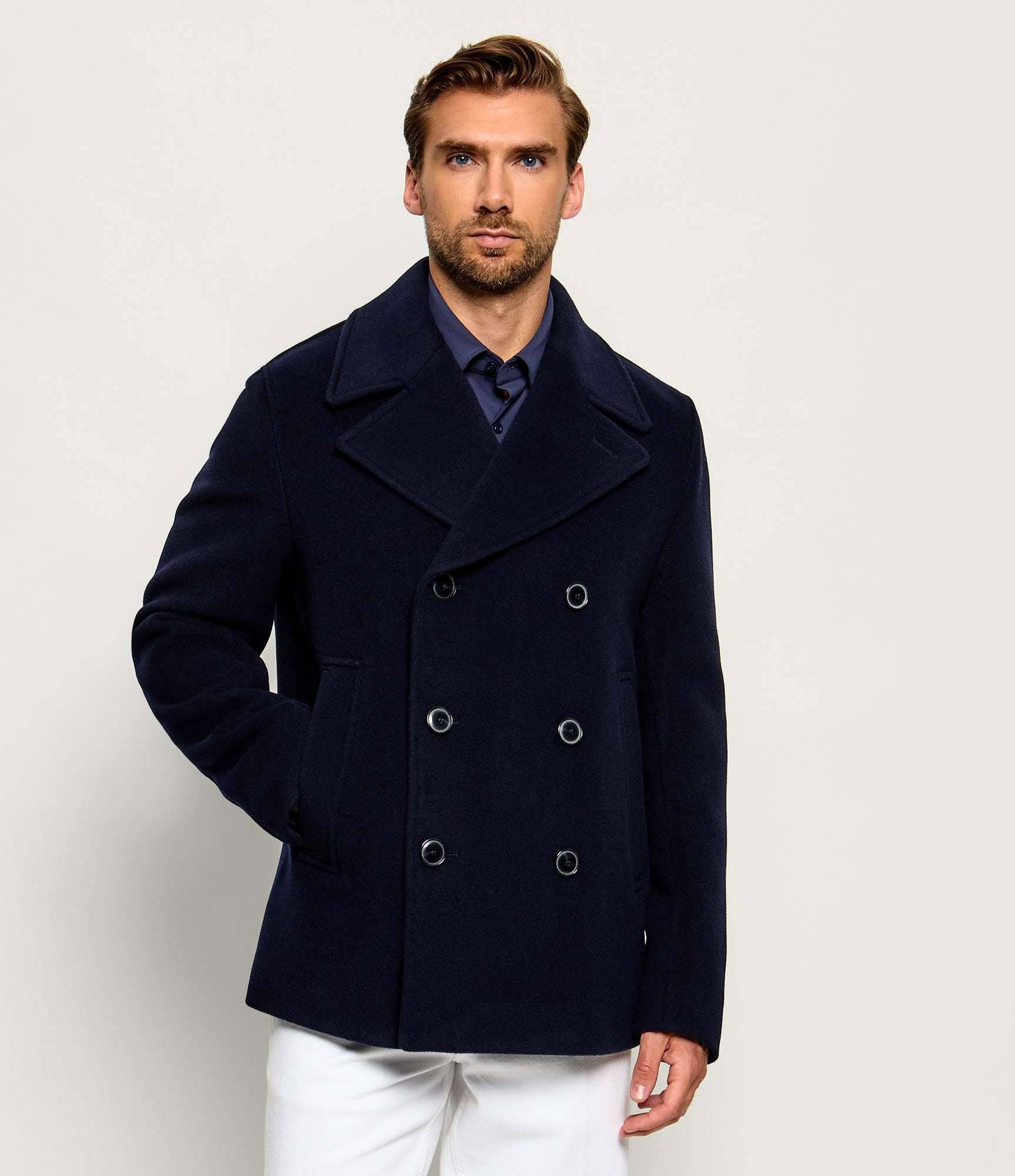 BOSS BLACK Wełniany płaszcz H-Hyde-Peacoat-264