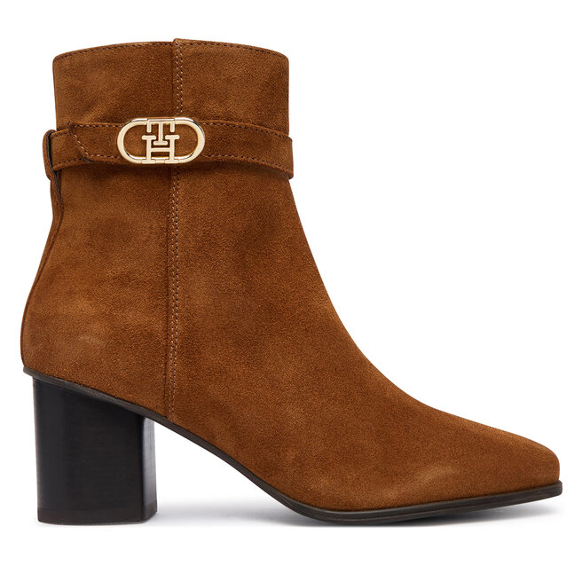 Botki Tommy Hilfiger Th Strap Suede Block Heel Boot FW0FW09521 Beżowy ciemny
