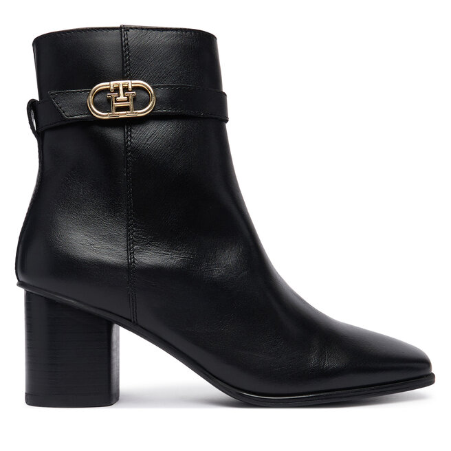 Botki Tommy Hilfiger Th Strap Leather Block Heel Boot FW0FW09488 Czarny