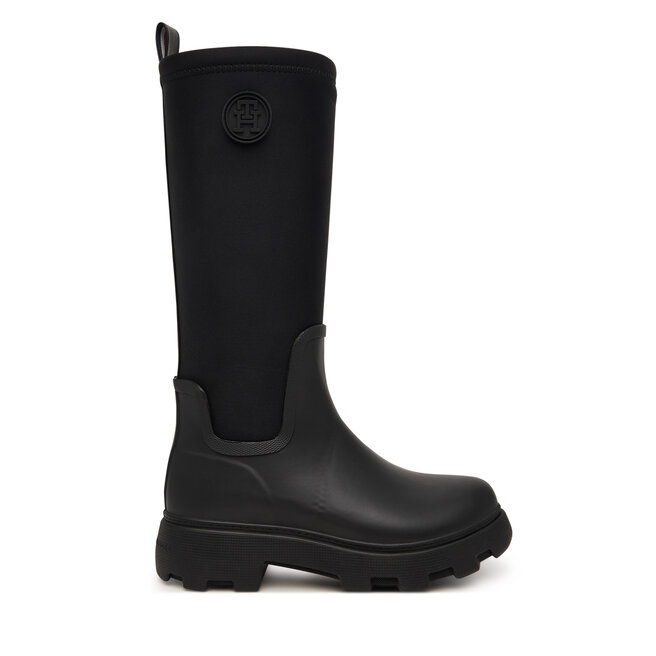 Kalosze Tommy Hilfiger Th Stamp Warm Knee Rain Boot FW0FW09678 Czarny