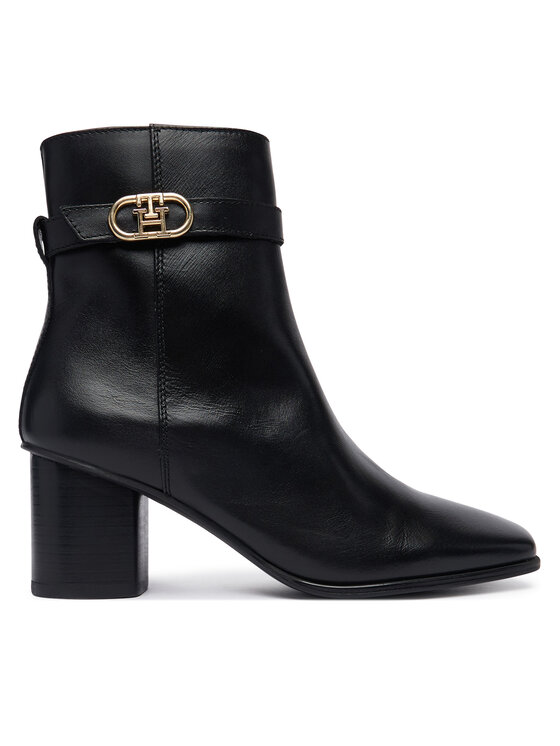 Tommy Hilfiger Botki Th Strap Leather Block Heel Boot FW0FW09488 Czarny