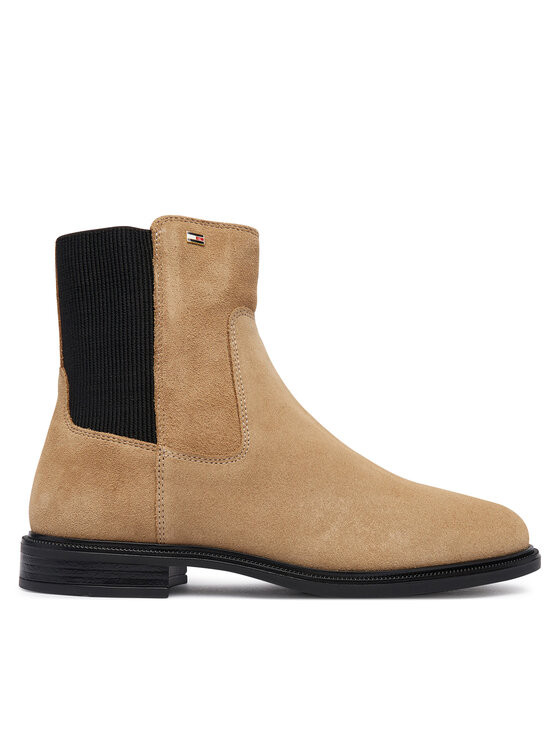 Tommy Hilfiger Sztyblety Enamel Flag Suede Ankle Chelsea FW0FW09575 Beżowy