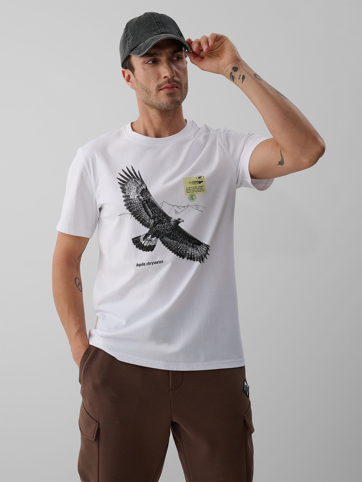 4F T-shirt regular z nadrukiem męski - biały XXL