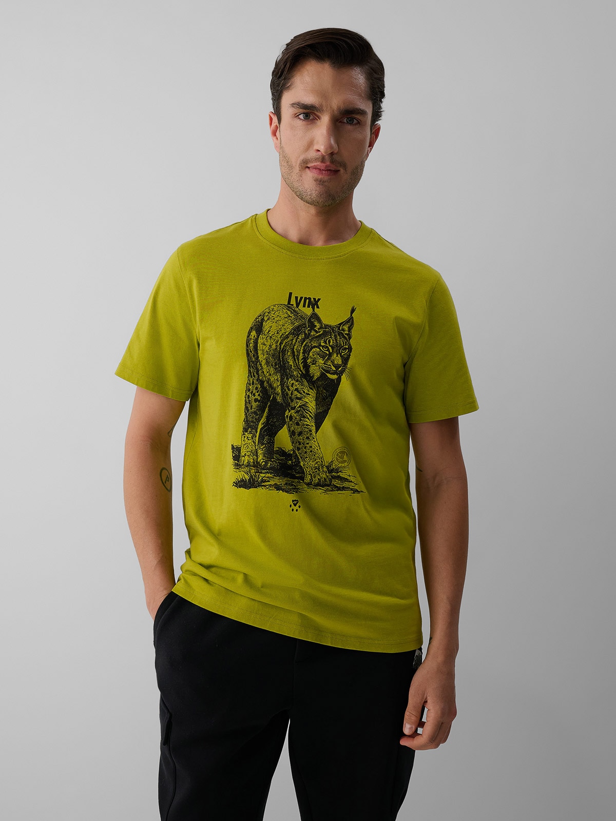 4F T-shirt regular z nadrukiem męski - zielony XXL
