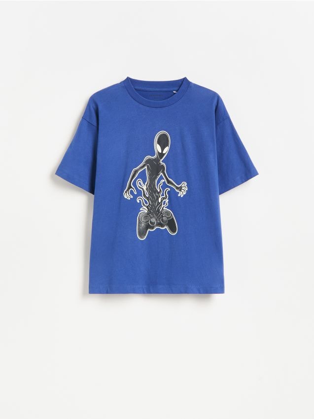 Reserved - T-shirt z nadrukiem świecącym w ciemności - niebieski
