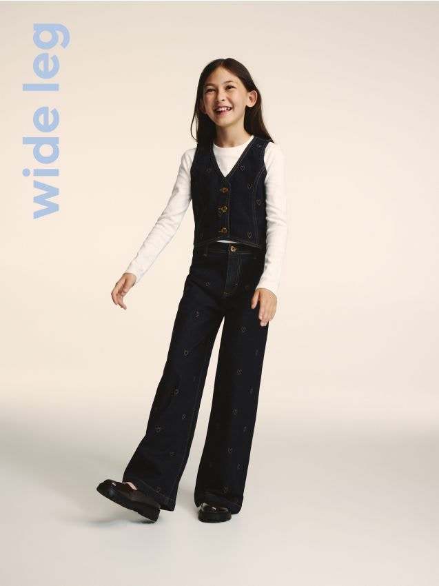 Reserved - Jeansy wide leg - granatowy