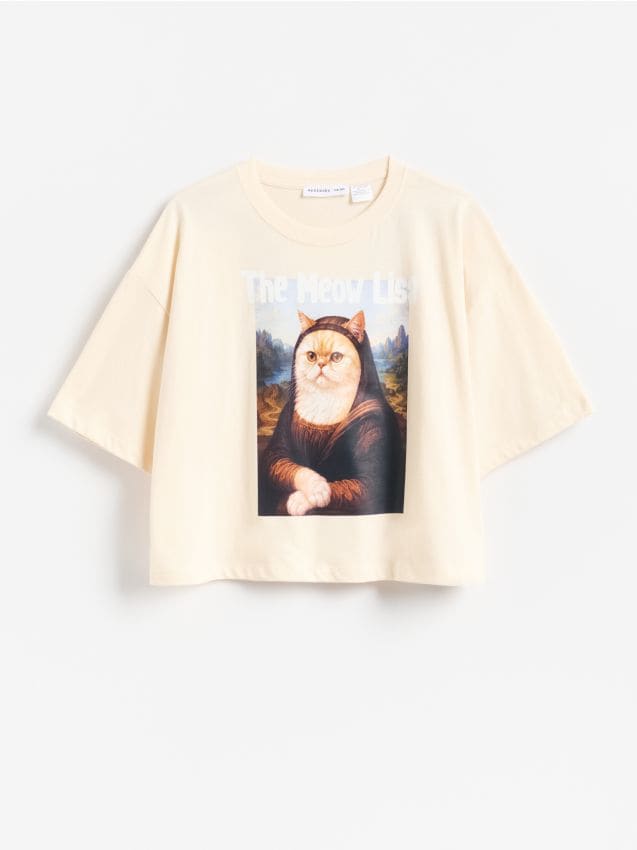 Reserved - T-shirt z nadrukiem - kremowy