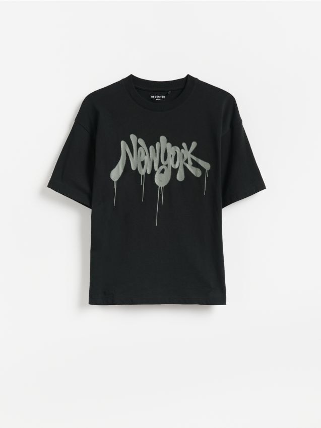 Reserved - Bawełniany t-shirt z nadrukiem - czarny