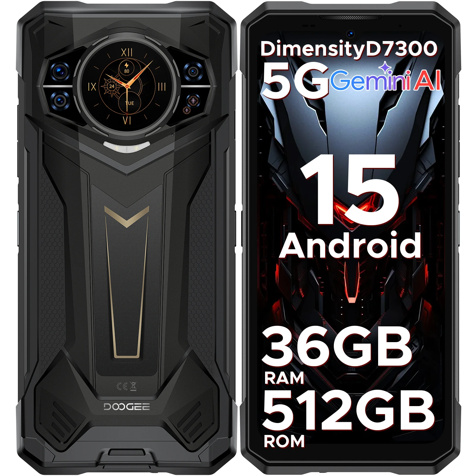 DOOGEE S200 Plus Wytrzymały Telefon Komórkowy 36GB RAM + 512GB ROM Dimensity 7300 11000mAh 66W 6.72” 120Hz Dimensity 7300 100MP NFC Smartphone 16GB 512GB Red