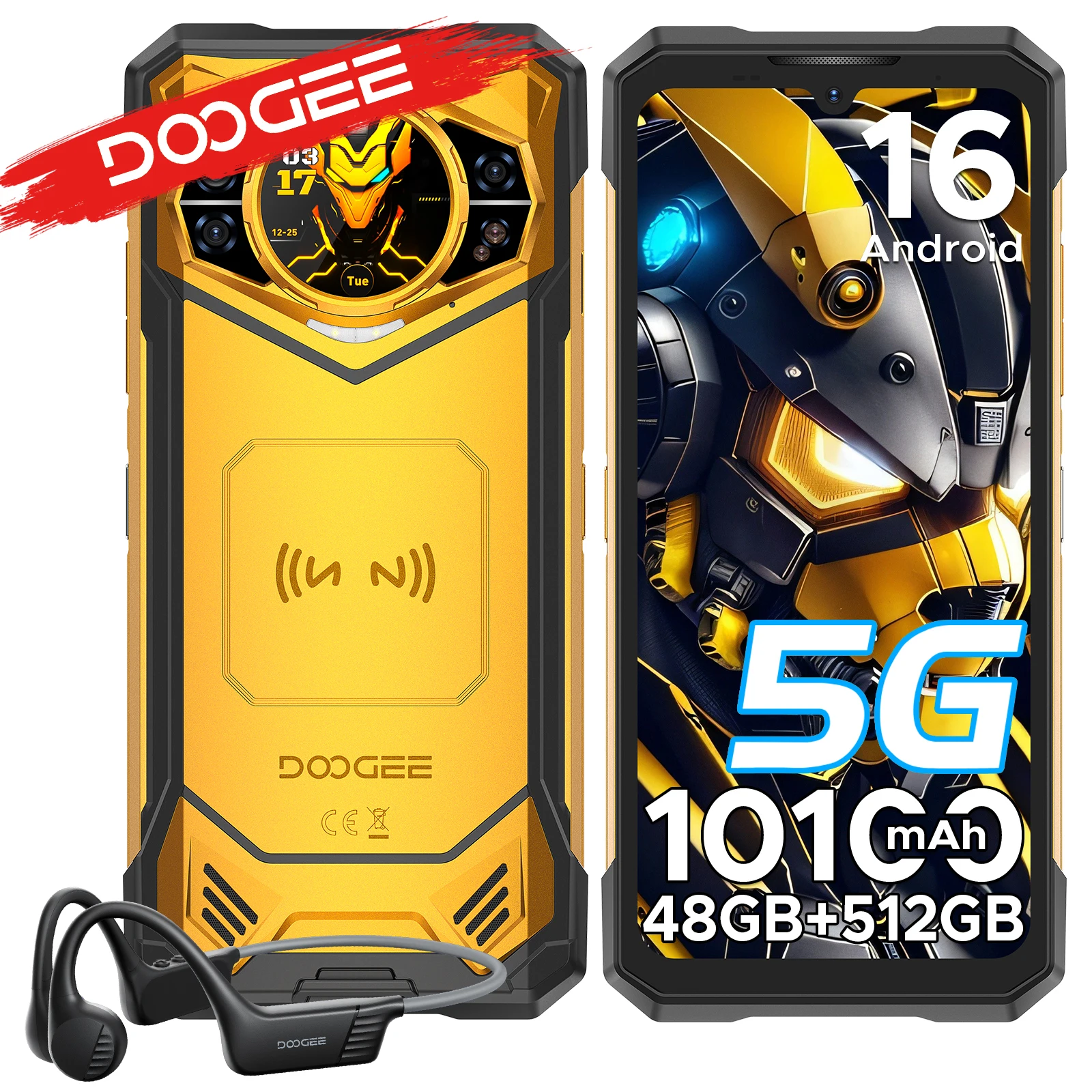 DOOGEE S200 X VIP Edition 5G Wytrzymały telefon z AI, Android 16, 48GB RAM, 512GB pamięci, smartfon z ekranem AMOLED na tylnym panelu VIP green edition