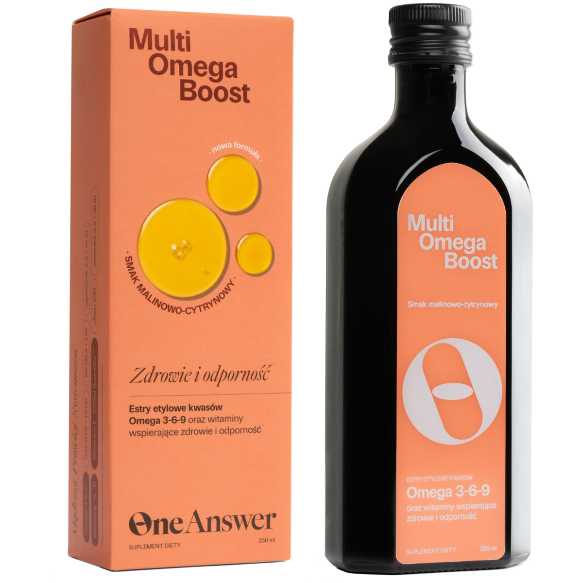 OneAnswer Multi Omega Boost, smak malinowo-cytrynowy, 250 ml