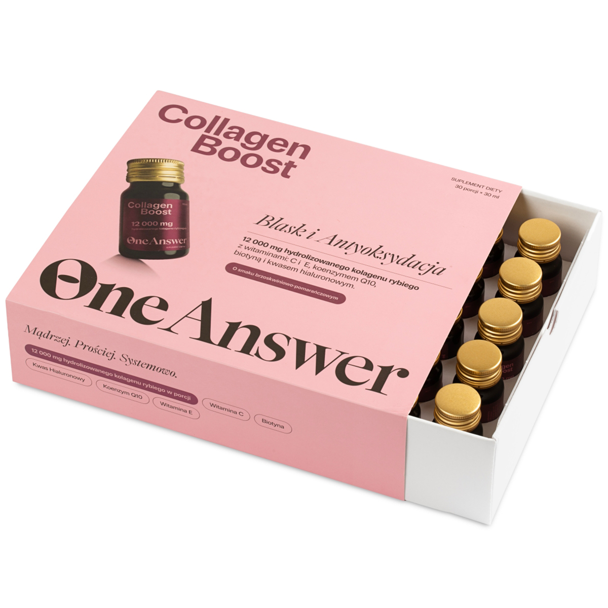 OneAnswer Collagen Boost shot, smak brzoskwiniowo-pomarańczowy, 30 ml x 30 sztuk