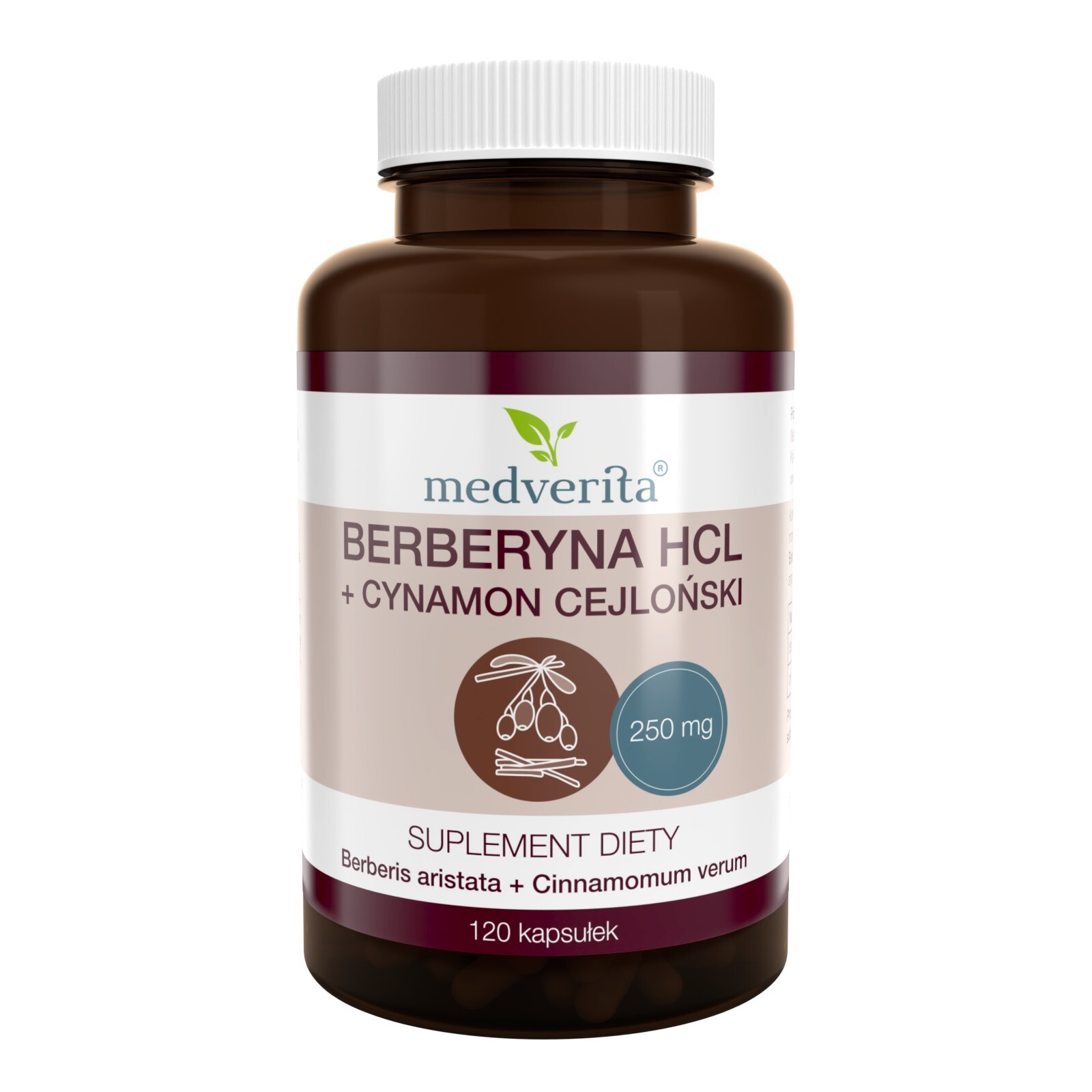 Medverita Berberyna HCL 98% + Cynamon cejloński, 120 kapsułek