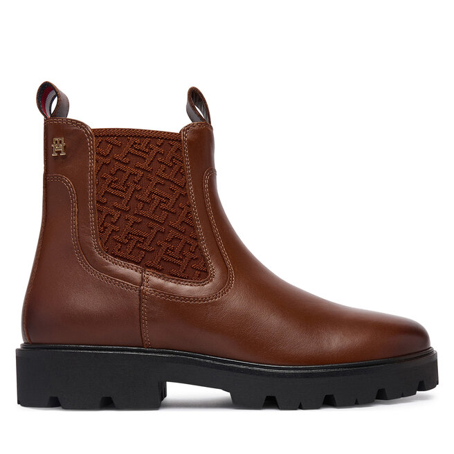 Sztyblety Tommy Hilfiger Th Monogram Leather Chelsea Boot FW0FW09562 Brązowy