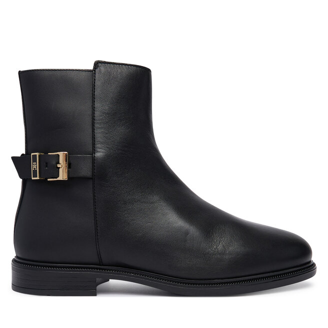 Botki Tommy Hilfiger Th Buckle Leather Ankle Boot FW0FW09486 Czarny