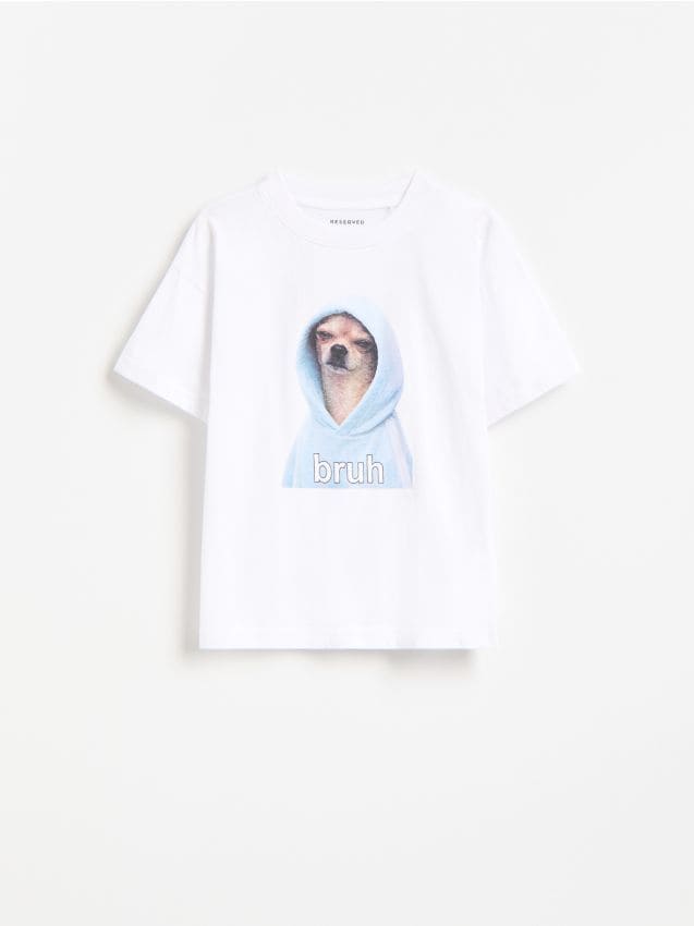 Reserved - Bawełniany t-shirt z nadrukiem - biały